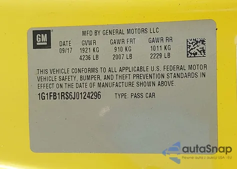 2018 Chevrolet Camaro 1Lt from USA, damaged, VIN 1G1FB1RS6J0124296